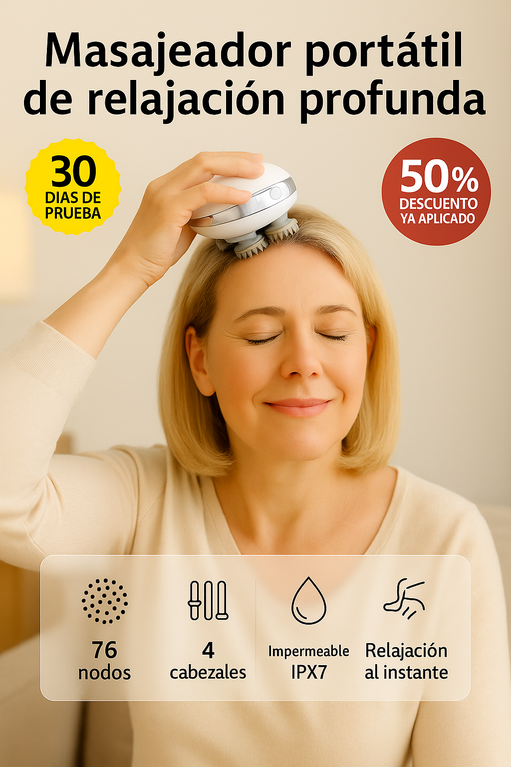 Pacify™ — El único masajeador que te devuelve la tranquilidad: 4 cabezales con 76 nodos para dejar tu cabeza ligera en 10 minutos; tu ritual diario que baja la tensión y te trae la calma que siempre buscaste. (+ Envío GRATIS)
