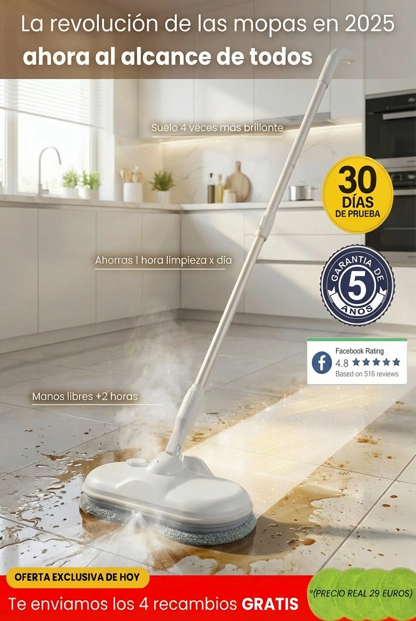 SpinClean Pro™ — La única mopa eléctrica que evita la vergüenza cuando llaman al timbre: rocía agua automáticamente sin que tengas que agacharte y limpia toda tu casa sin parar ni recargar (+ 4 recambios lavables + ENVÍO GRATIS)