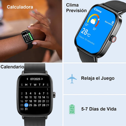 Smartwatch X10MAX – Control total de tu salud cada día, en tu muñeca (Pulsómetro, batería duradera, sincronización con tu móvil, 2 correas y Auriculares Inalámbricos de regalo) + Envío Gratis