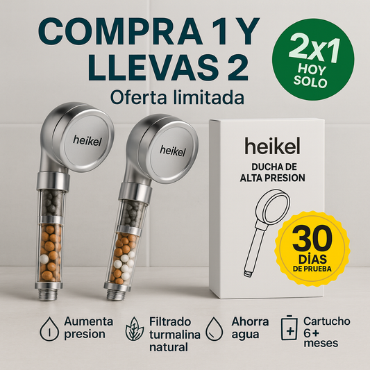 PACK DOBLE | Heikel3X™ - La única ducha iónica del mercado con presión real y filtrado natural. (Rosca universal) *Cada filtro dura más de 6 meses