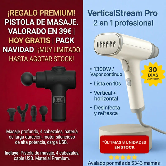 VerticalStream Pro™ - La plancha vertical profesional que elimina arrugas 3 veces más rápido, incluso sin tabla de planchar. 1300W 85ml (Hoy GRATIS incluye Set Pistola Masajeadora)