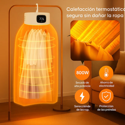 Secadora DryGO™ - La única del mercado que seca y desinfecta tu ropa al mismo tiempo. Sin ocupar espacio y sin cables enredados. En menos de 40 minutos por cada 6 prendas. Gasto en luz reducido.
