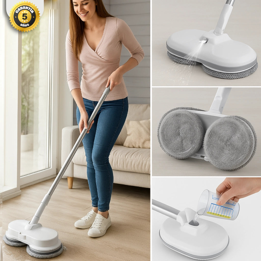 TurboClean 300™ - La única mopa eléctrica del mercado con tecnología turbo para eliminar la suciedad y los pelos 3 veces más rápido. (Hoy incluye 4 recambios GRATIS). tk