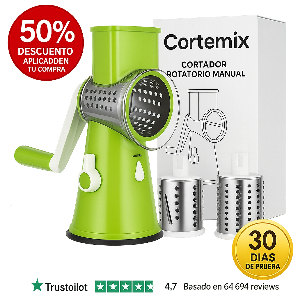 CORTEMIX™ - Corta patatas, queso y verduras en tiempo record. Incluye 3 cabezales. (+ Envío GRATIS) *Lavado ultra-fácil. *Oferta única navidad pasa tiempo en familia