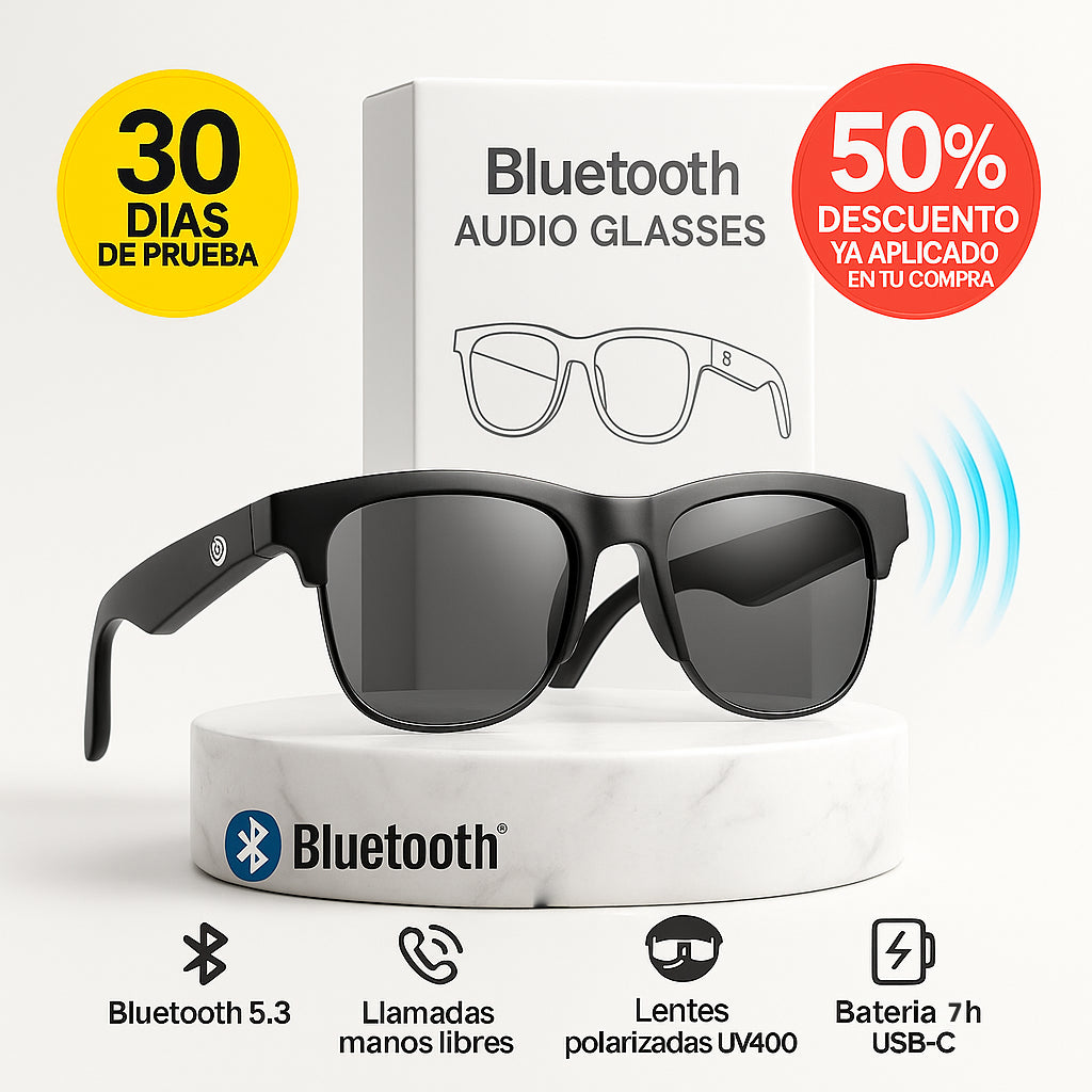 CitySense Glasses™ – Escucha y llama sin taparte los oídos con auriculares, atento y cómodo (Incluye cargador + Protección UV + Bluetooth 5.0 + Resistente al agua)
