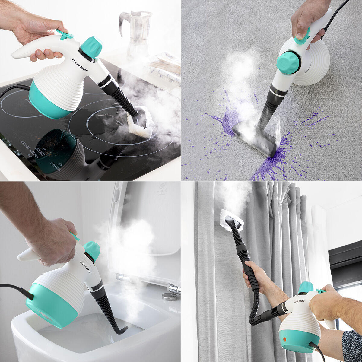 Vaporera de mano multiusos VaporClean™ - La única forma de limpiar y eliminar el 99,9% bacterias de tu hogar. (Hoy +9 accesorios GRATIS). 0,35 L 3 Bar 1000W