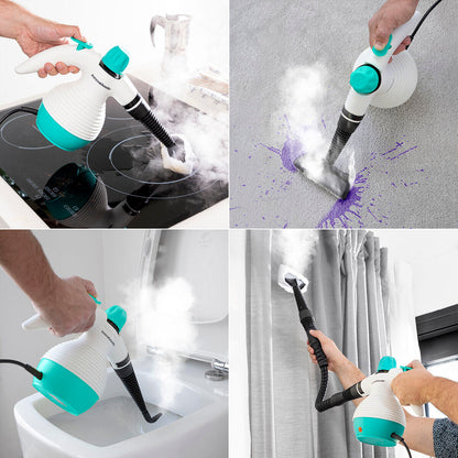 Vaporera de mano multiusos VaporClean™ - La única forma de limpiar y eliminar el 99,9% bacterias de tu hogar. (Hoy +9 accesorios GRATIS). 0,35 L 3 Bar 1000W